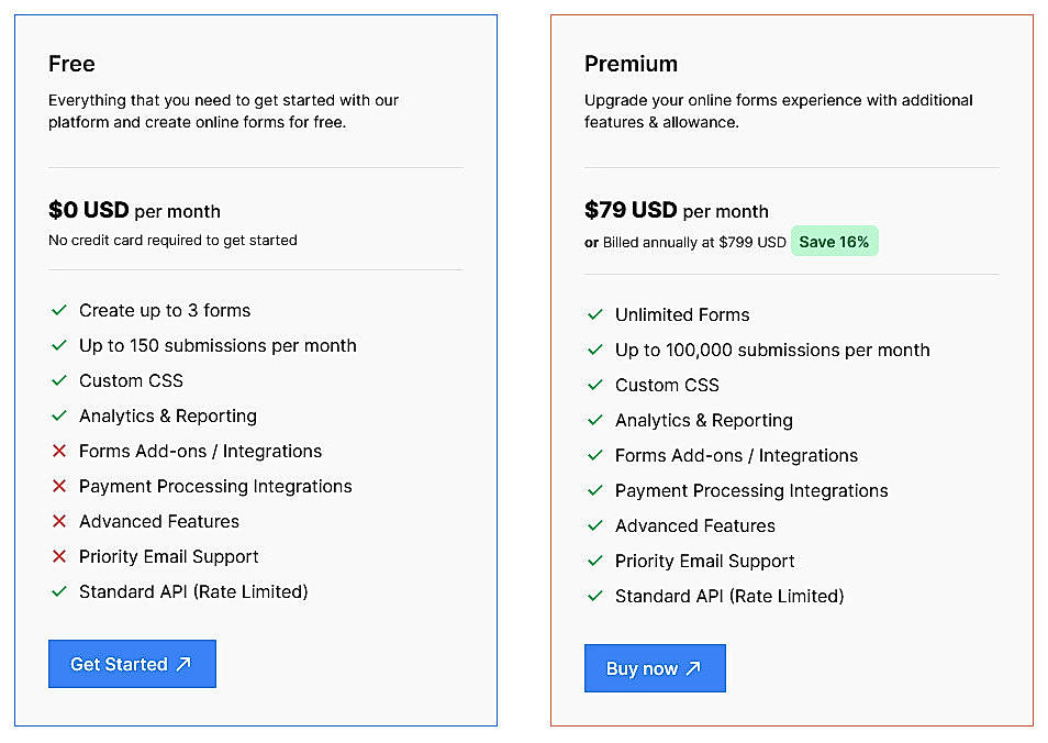 Pricing screenshot