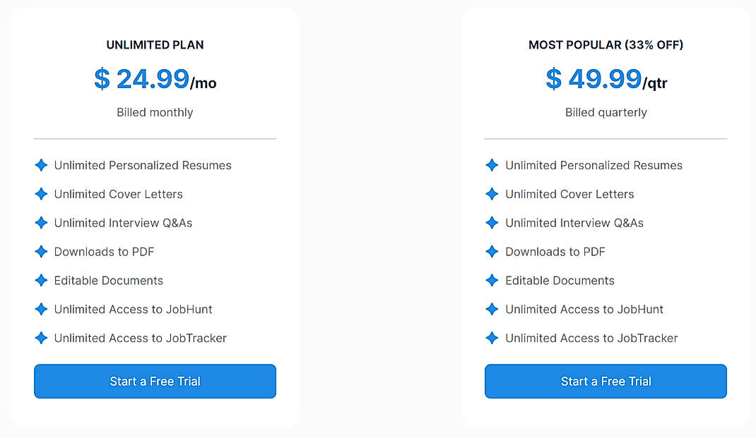Pricing screenshot