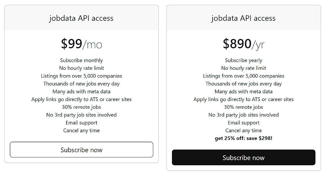 Pricing screenshot