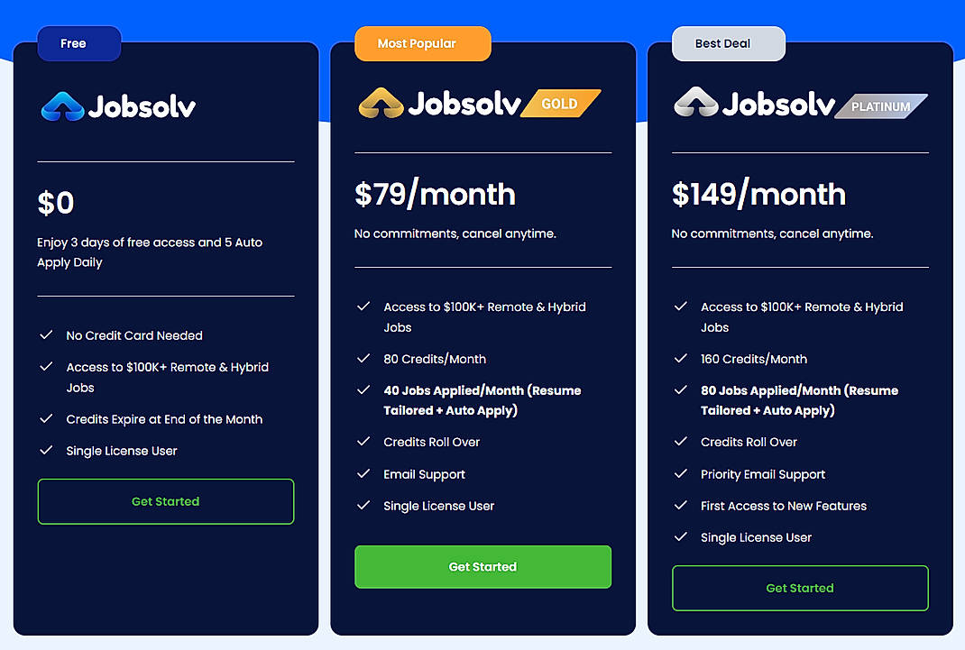 Pricing screenshot