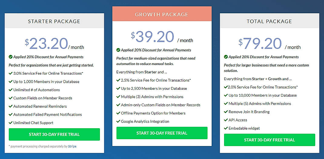 Pricing screenshot