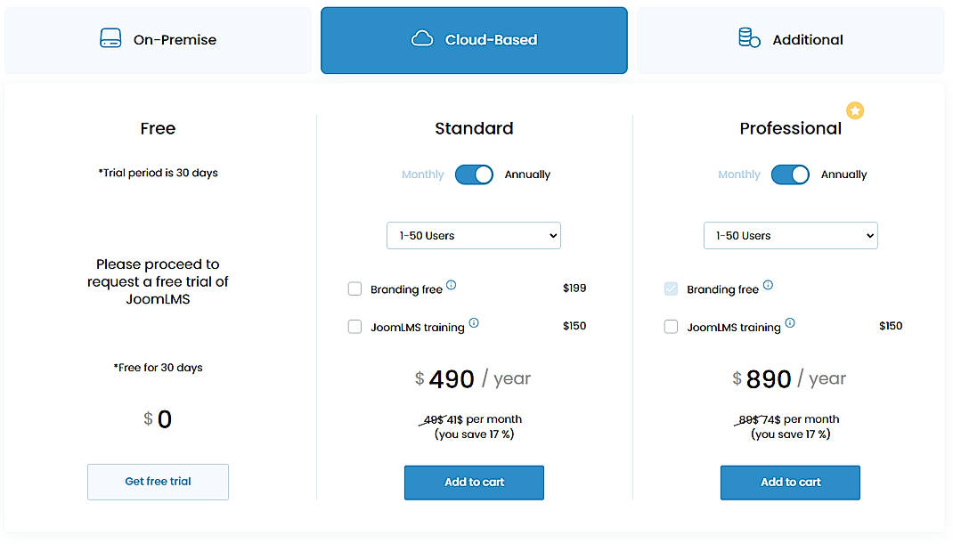 Pricing screenshot