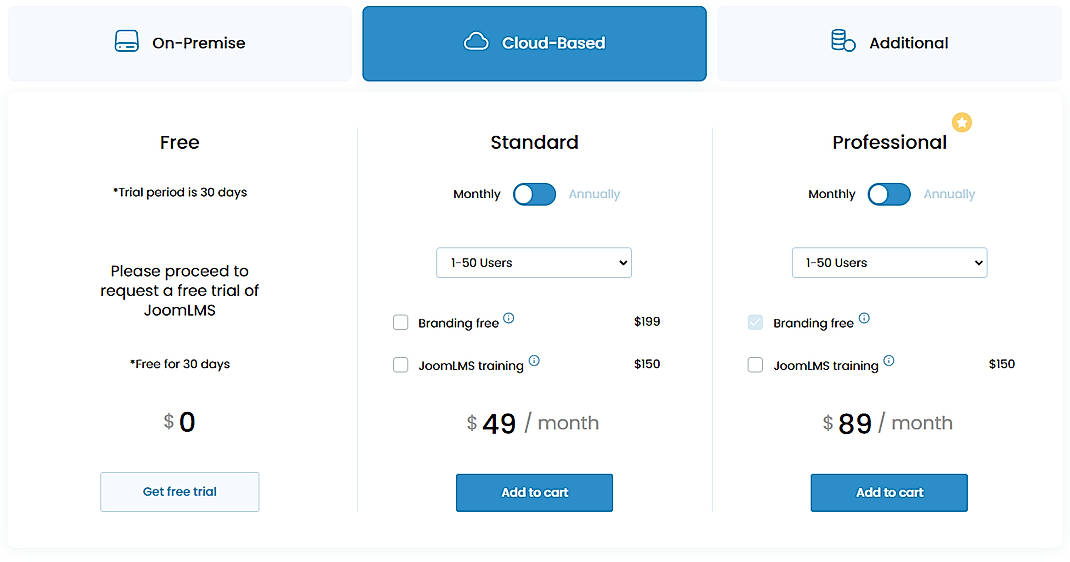 Pricing screenshot