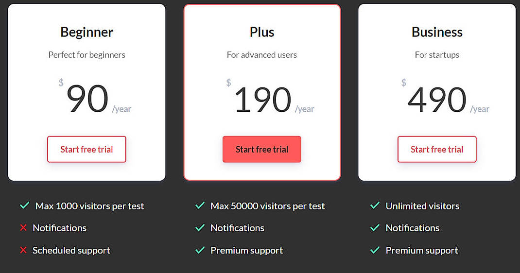 Pricing screenshot