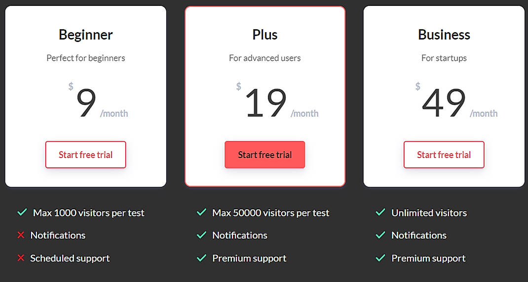 Pricing screenshot