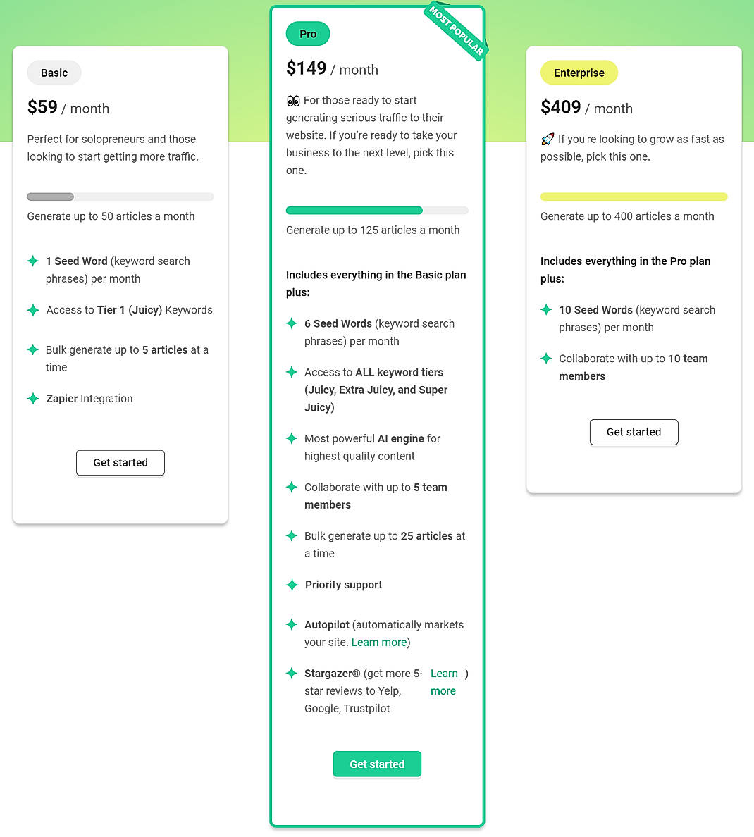 Pricing screenshot