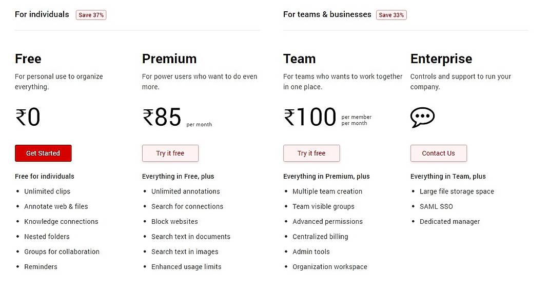 Pricing screenshot