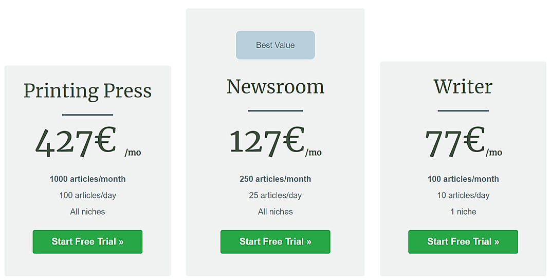 Pricing screenshot
