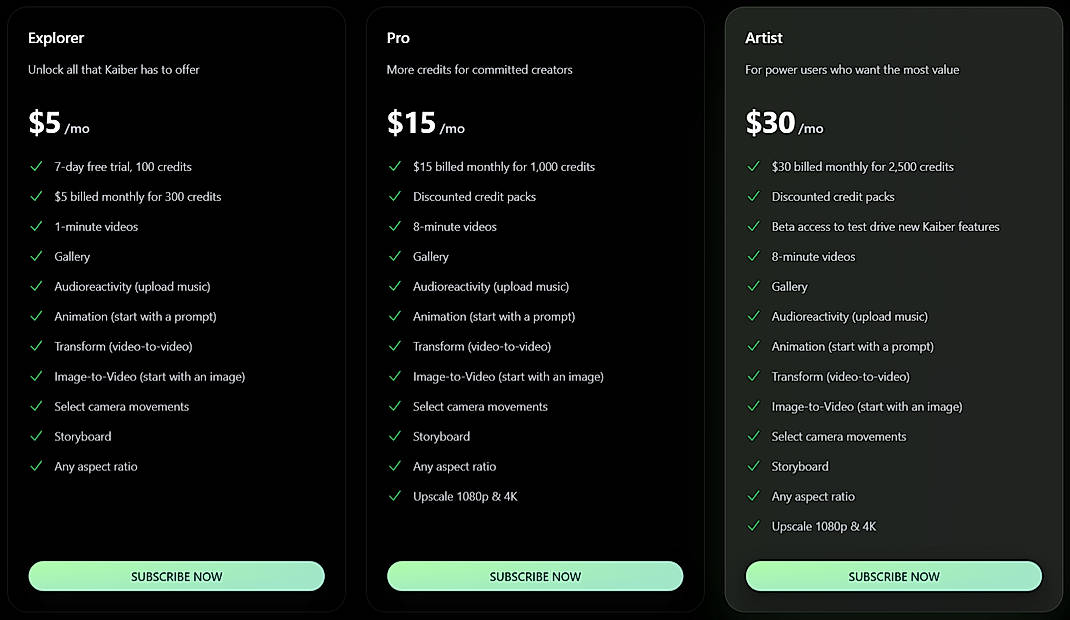 Pricing screenshot
