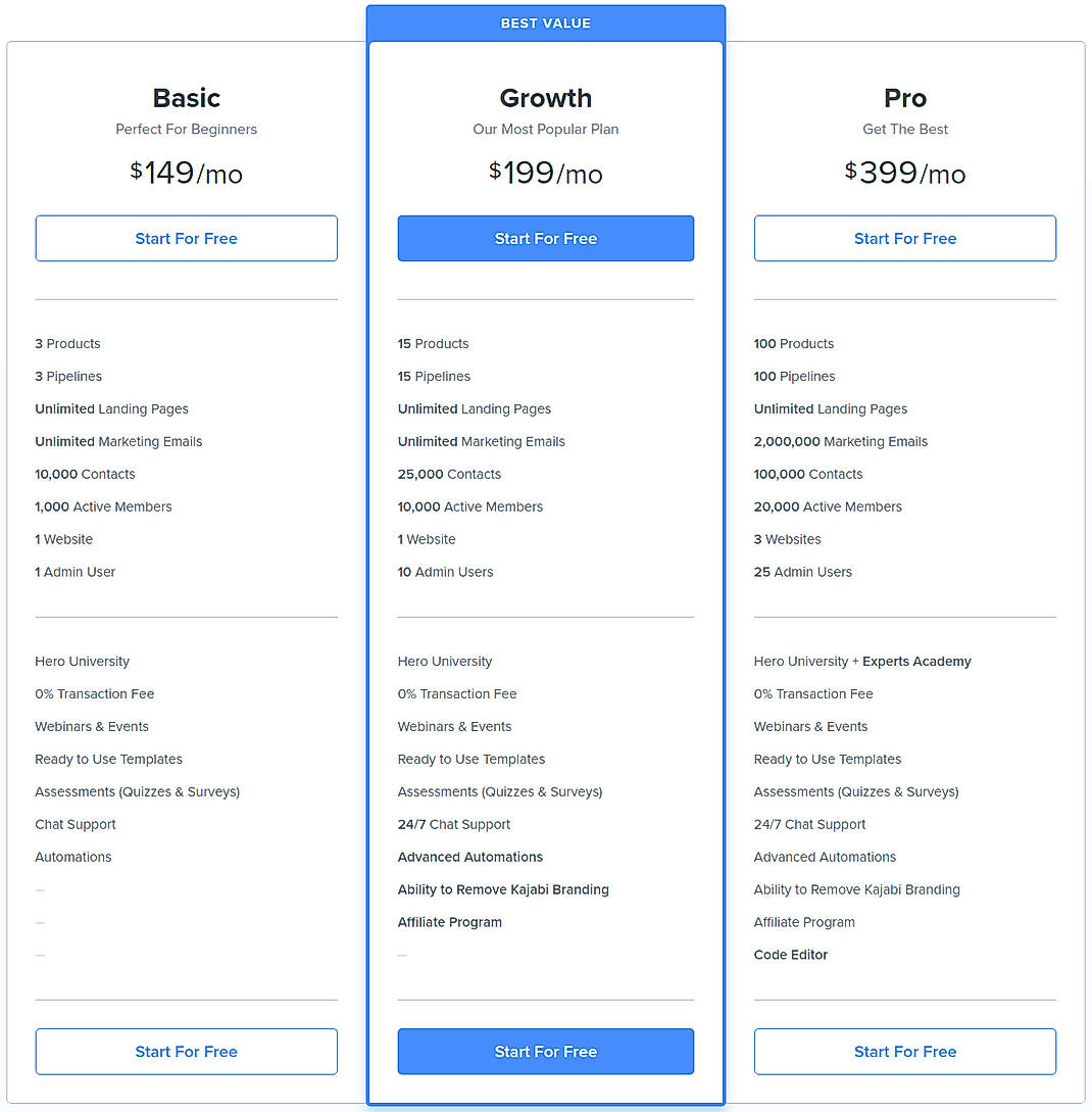 Pricing screenshot