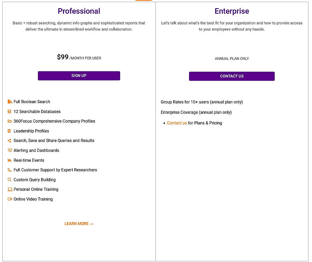 Pricing screenshot