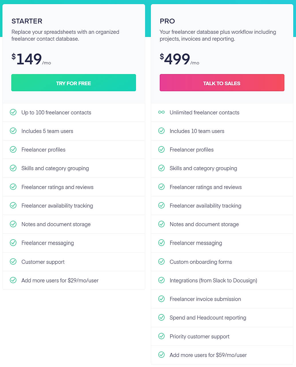 Pricing screenshot