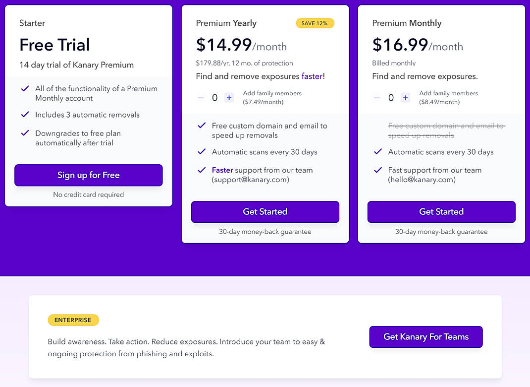 Pricing screenshot
