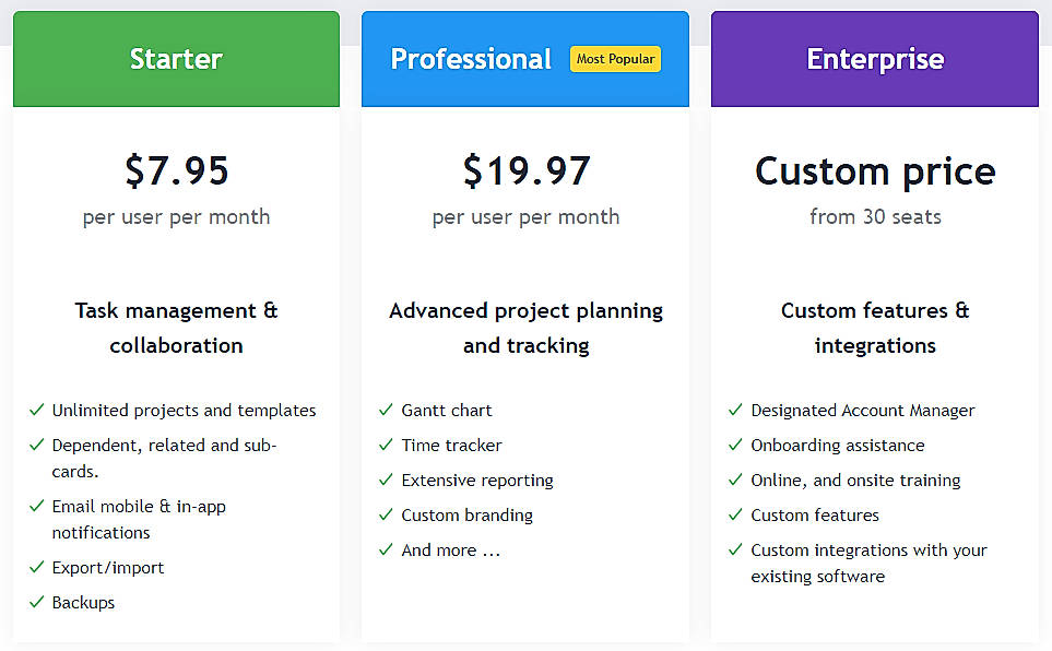 Pricing screenshot