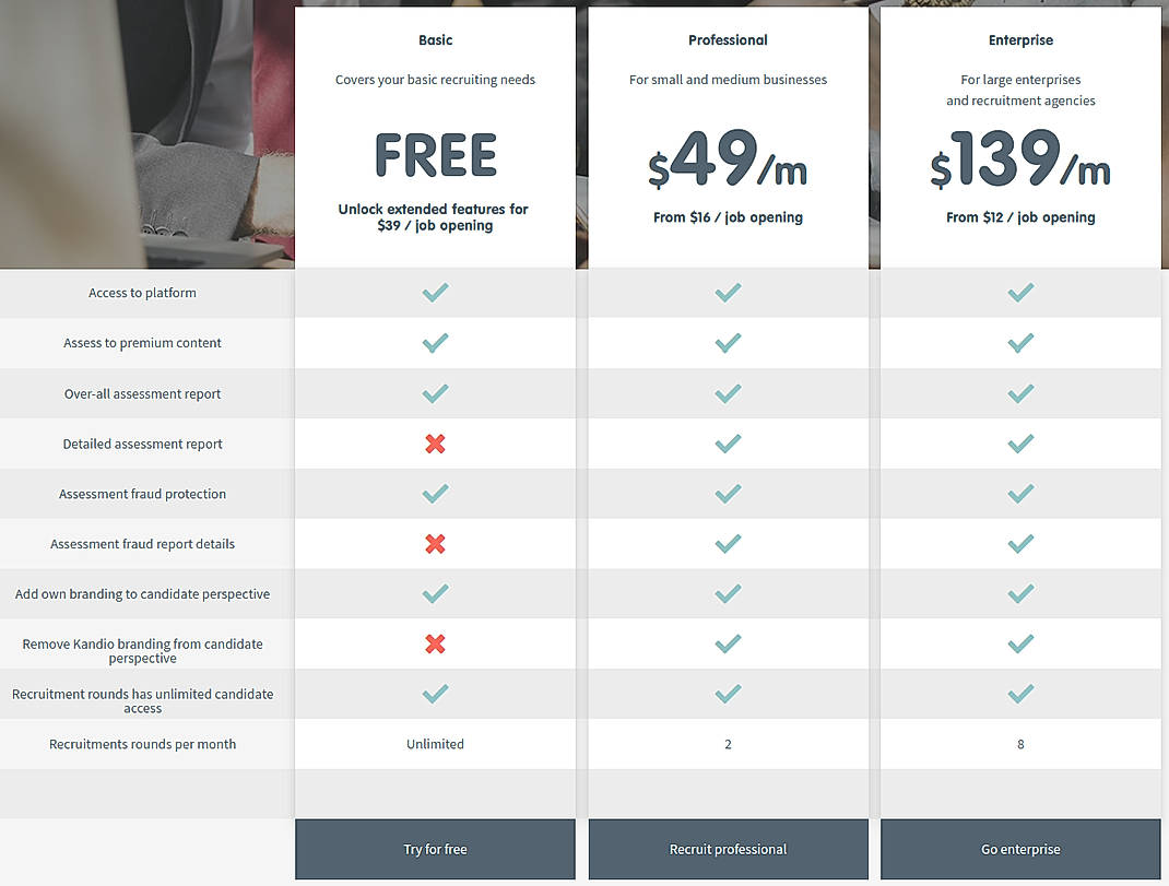 Pricing screenshot