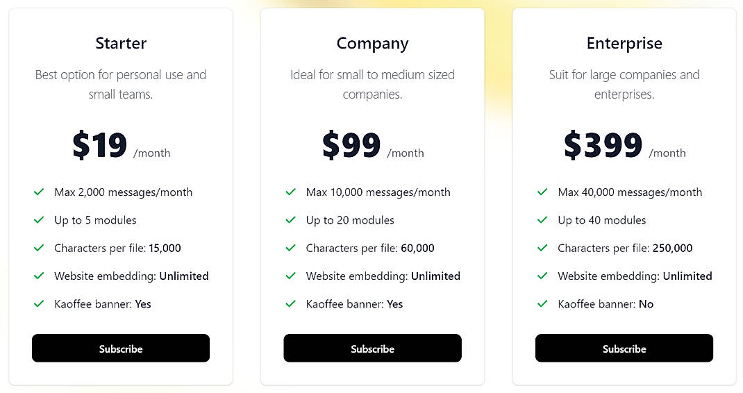 Pricing screenshot