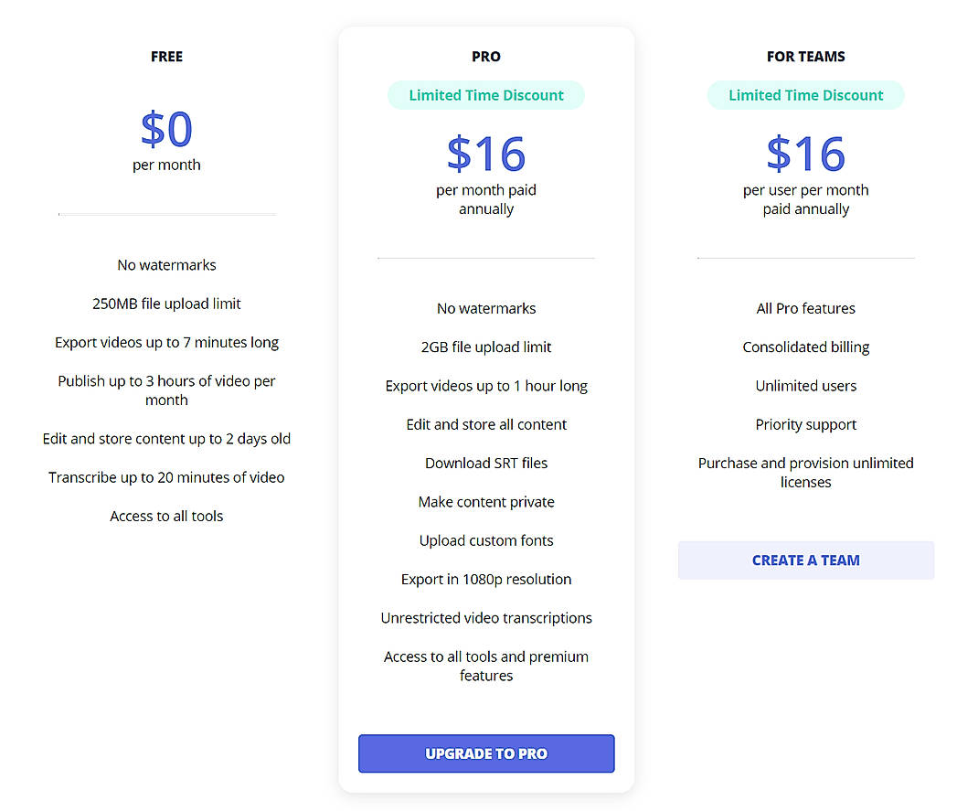 Pricing screenshot