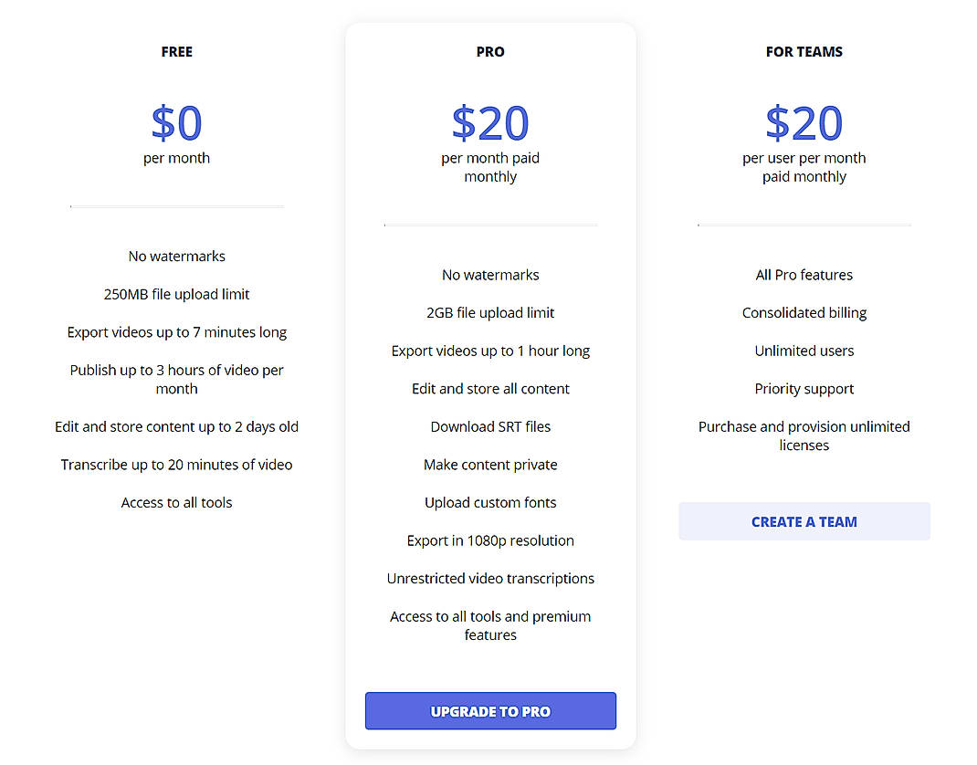 Pricing screenshot