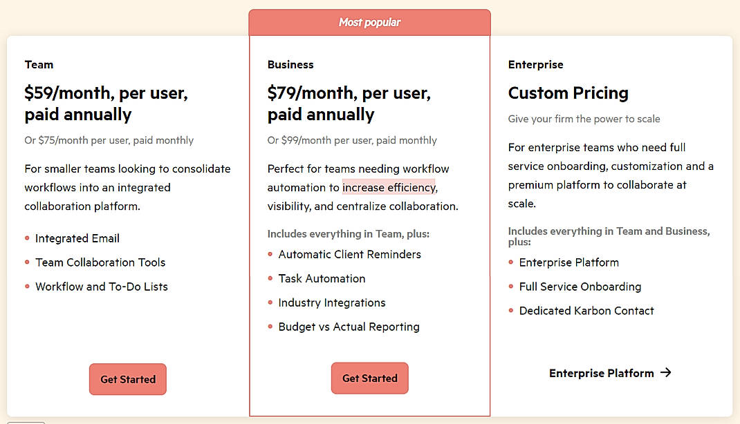 Pricing screenshot