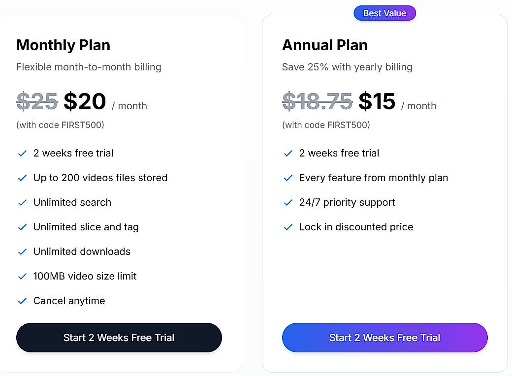 Pricing screenshot