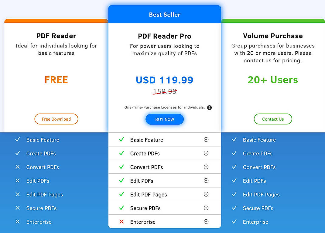 Pricing screenshot