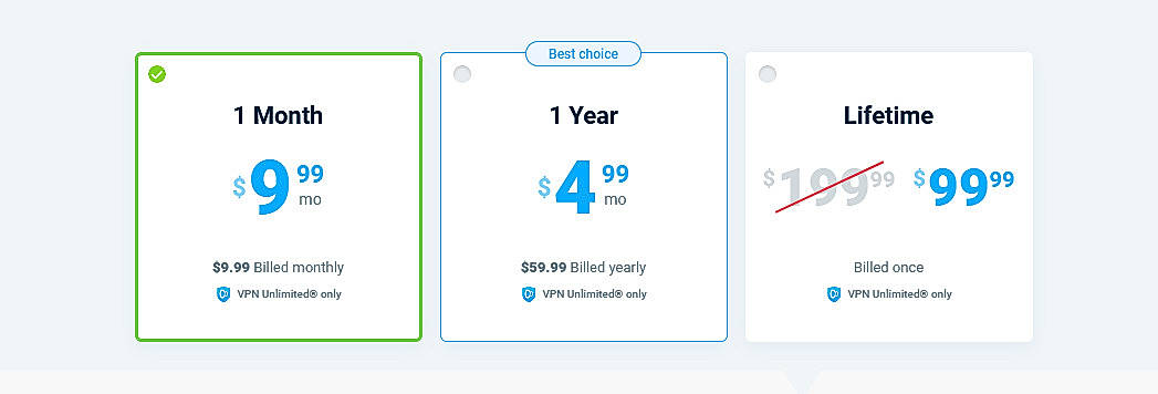Pricing screenshot