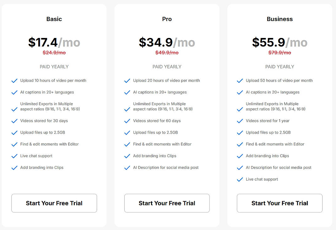 Pricing screenshot