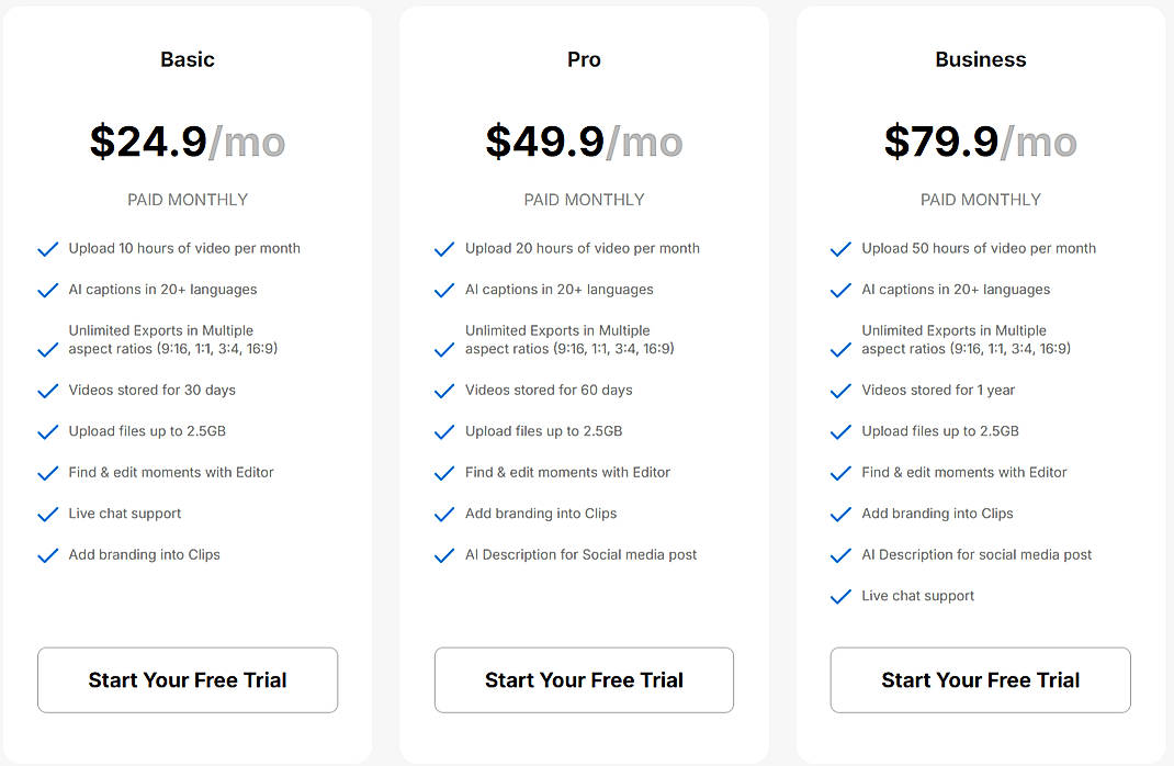 Pricing screenshot