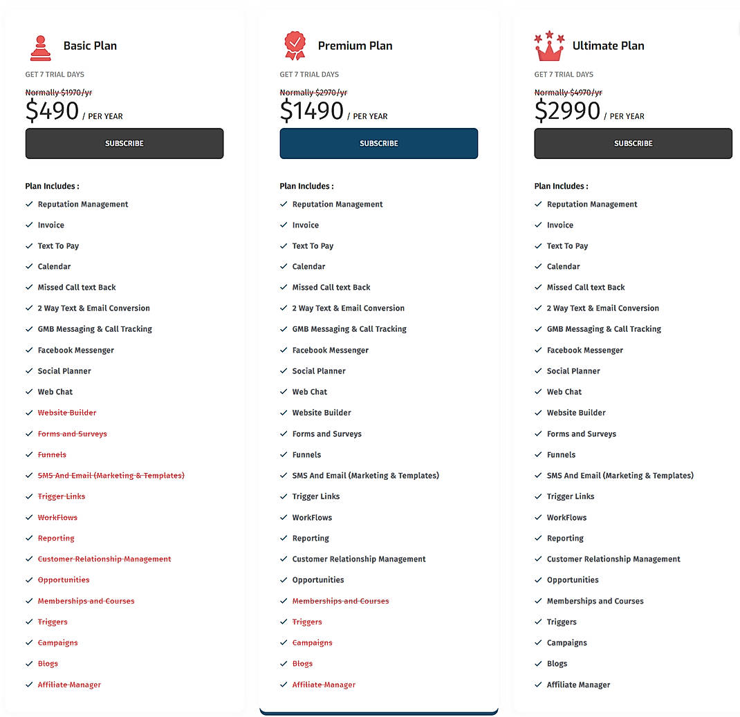Pricing screenshot