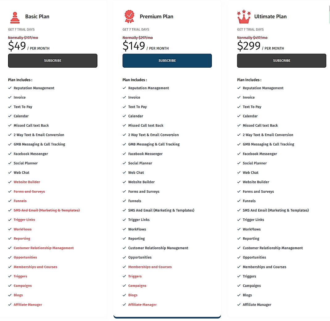 Pricing screenshot