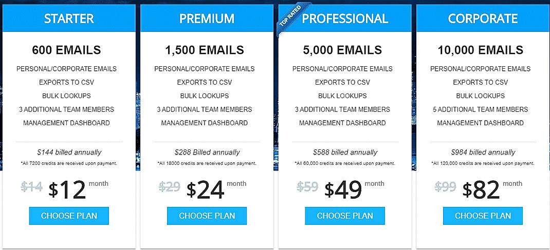 Pricing screenshot