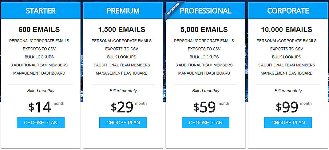 Pricing screenshot