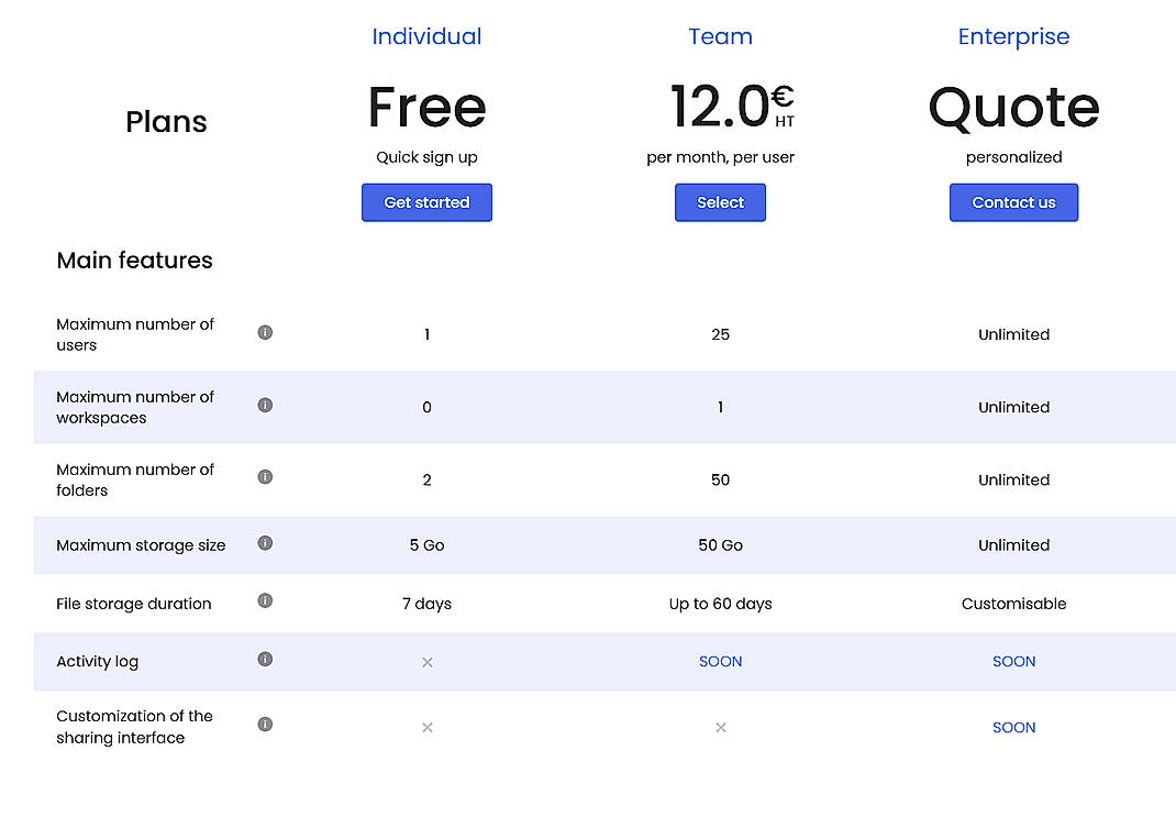 Pricing screenshot