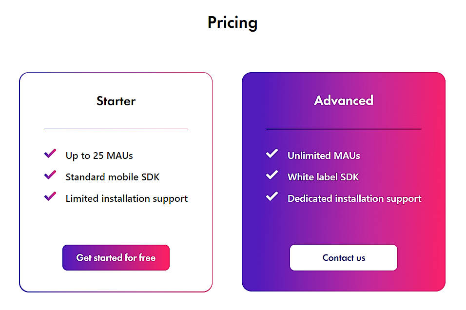 Pricing screenshot