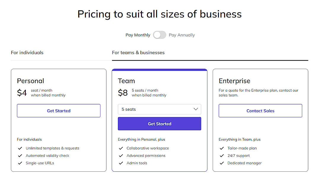 Pricing screenshot