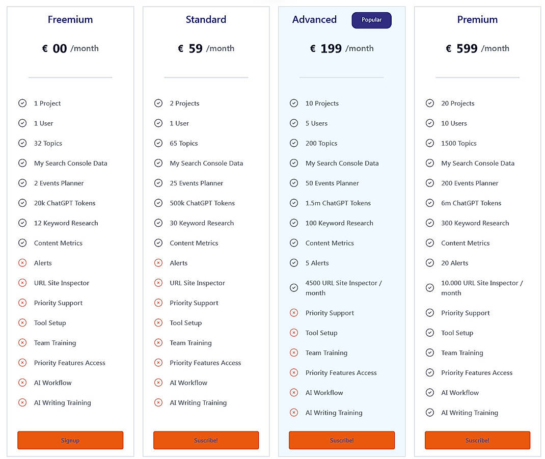 Pricing screenshot