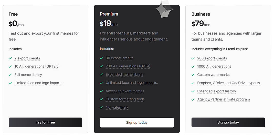 Pricing screenshot