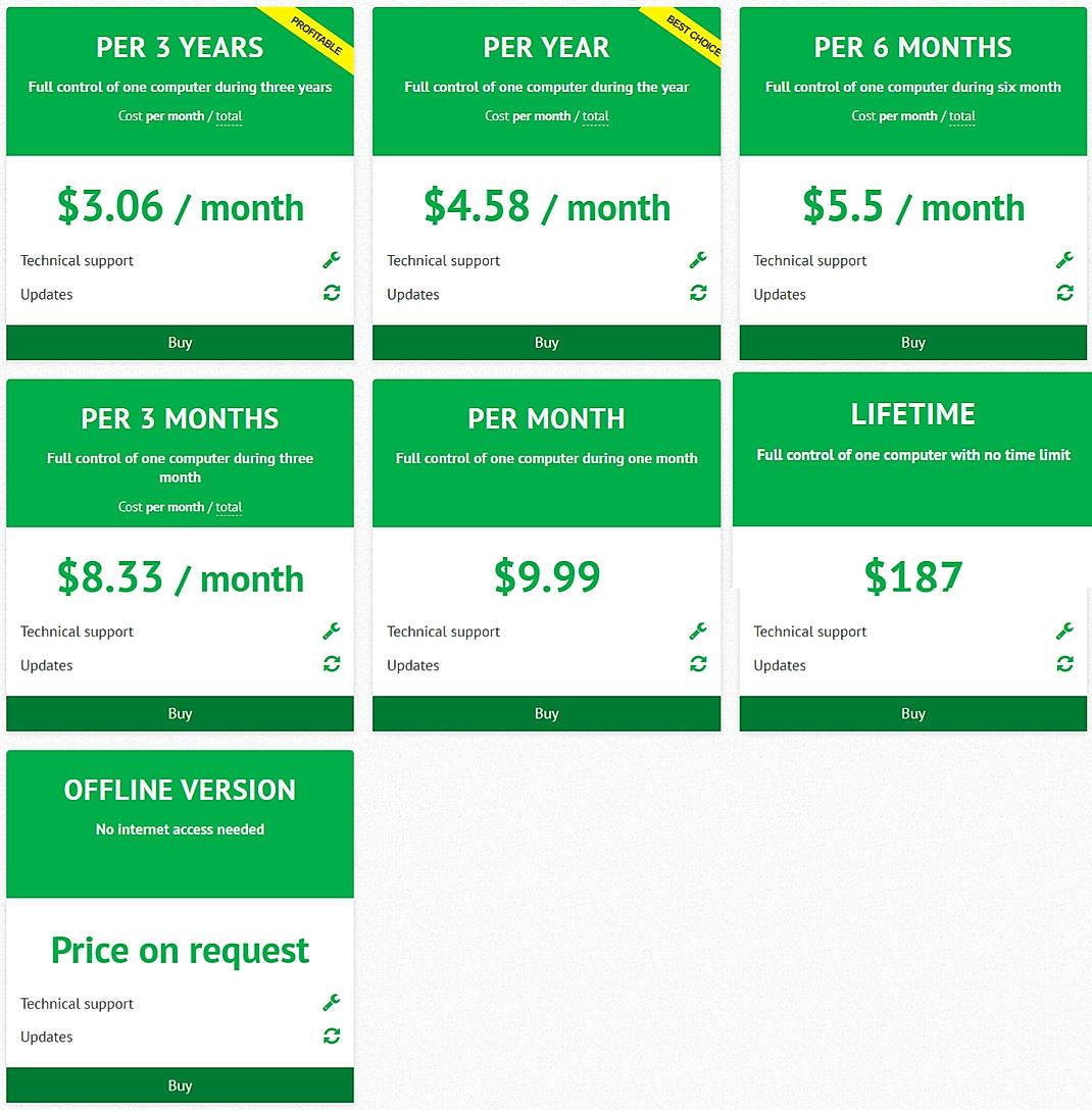 Pricing screenshot