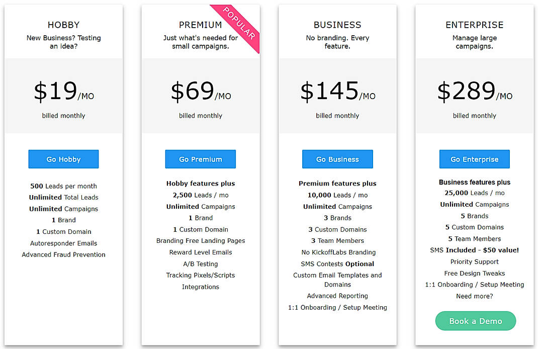 Pricing screenshot