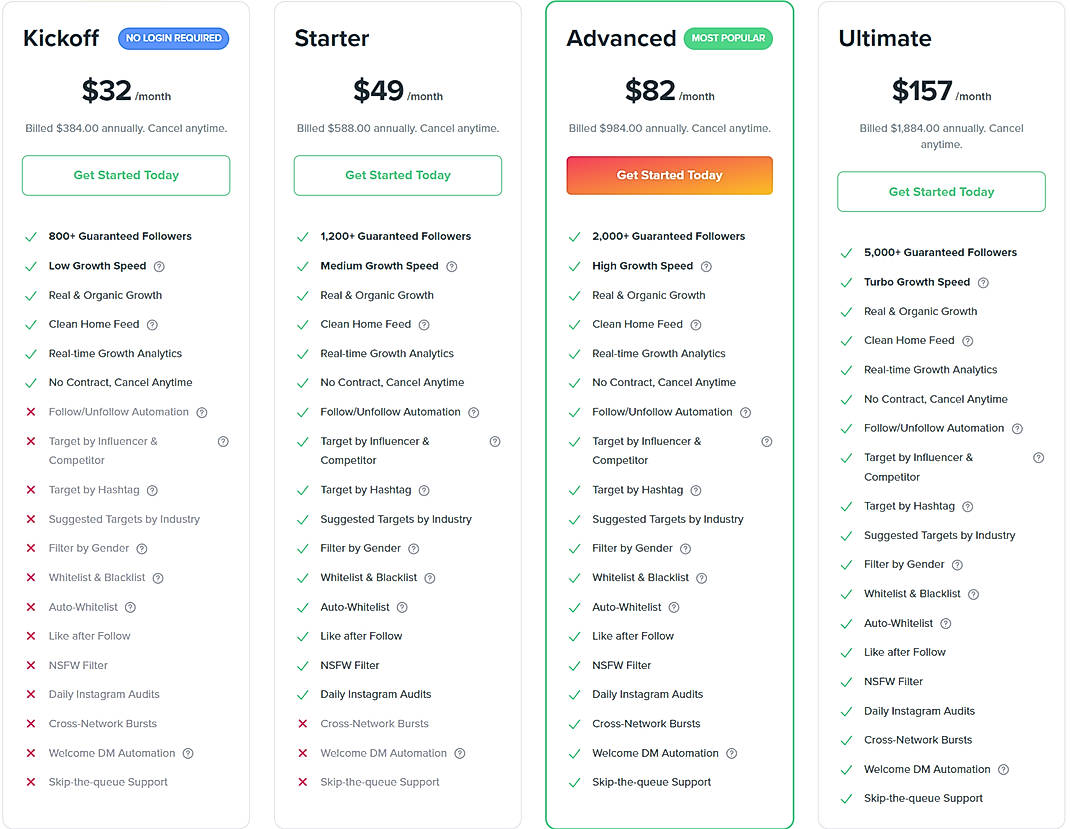 Pricing screenshot
