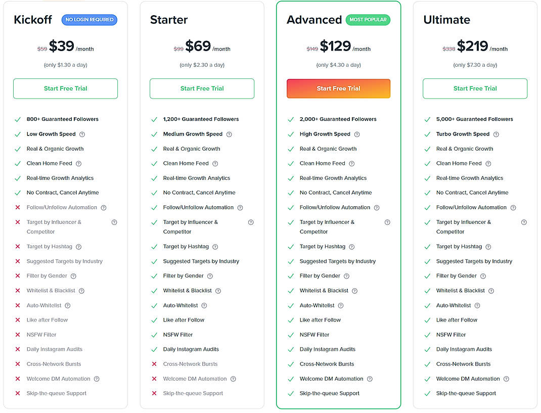 Pricing screenshot