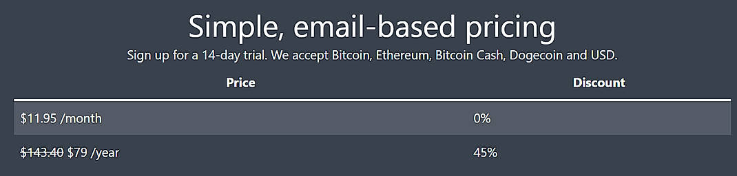 Pricing screenshot