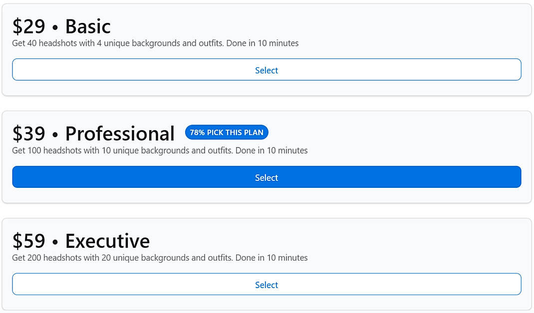Pricing screenshot
