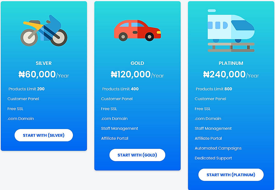 Pricing screenshot