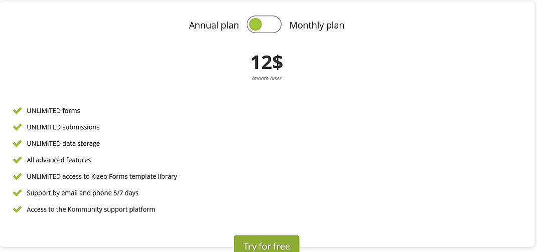 Pricing screenshot