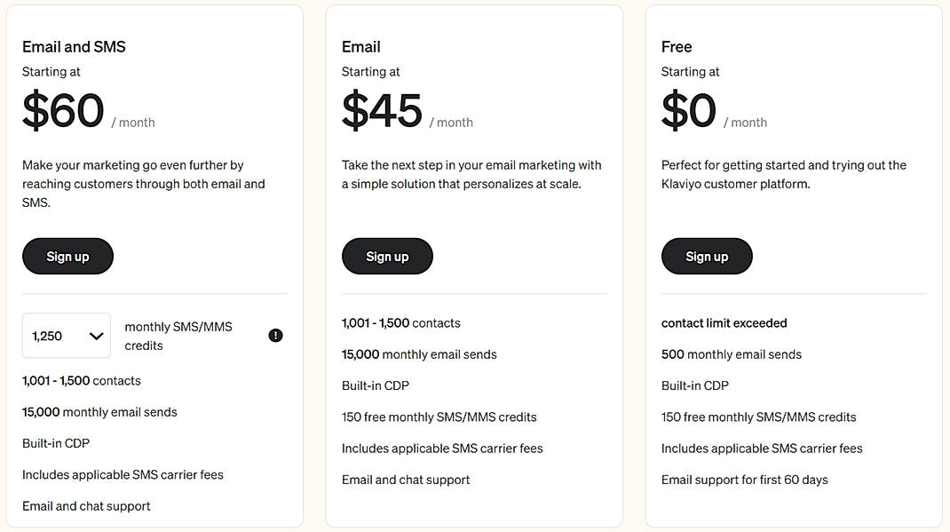 Pricing screenshot