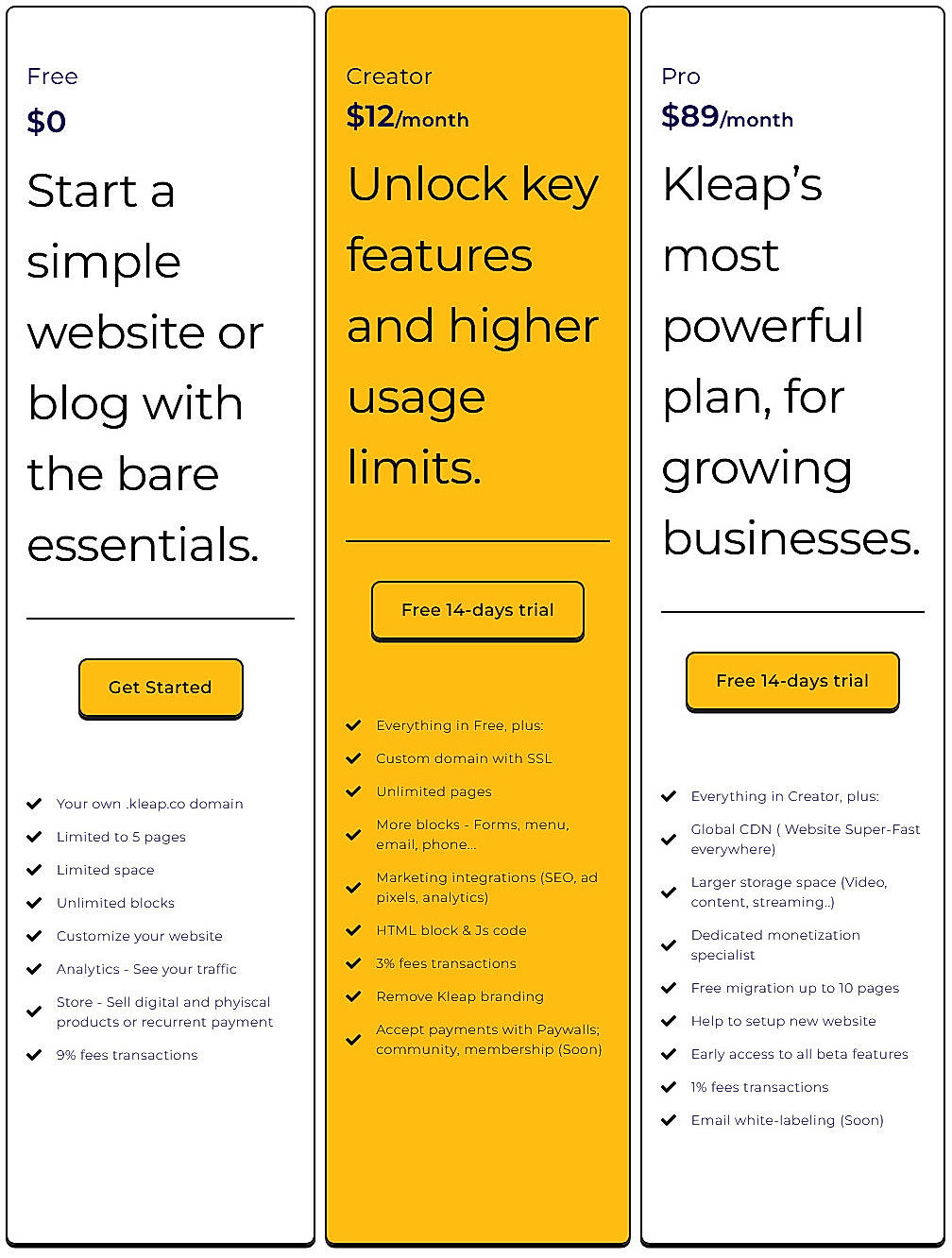 Pricing screenshot