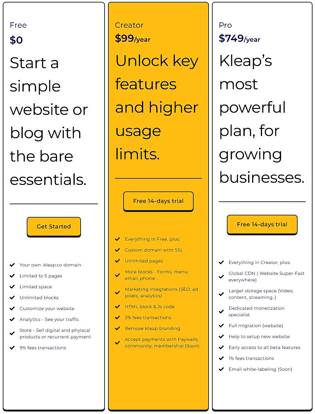 Pricing screenshot