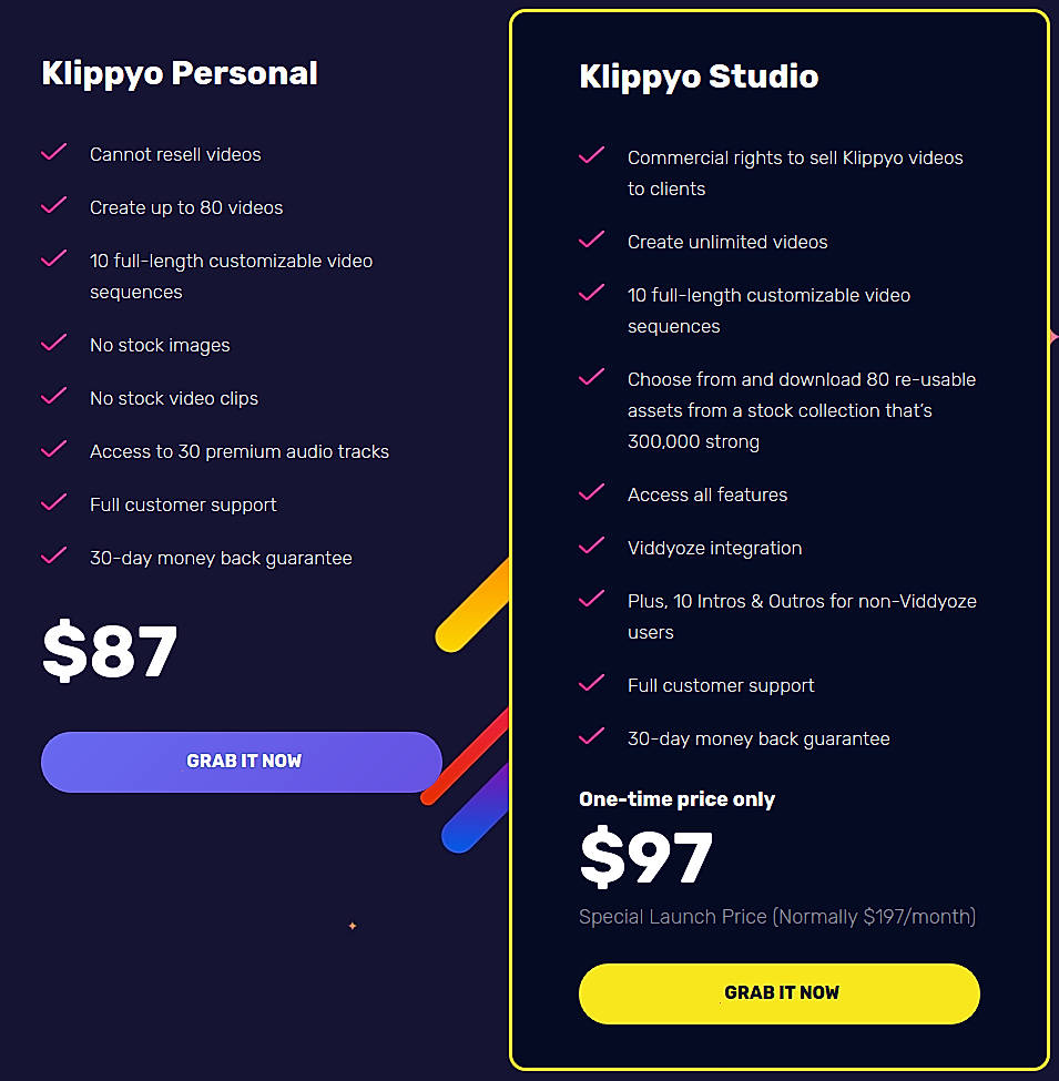Pricing screenshot