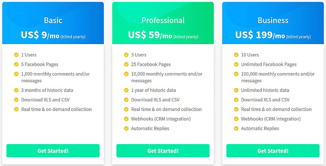 Pricing screenshot